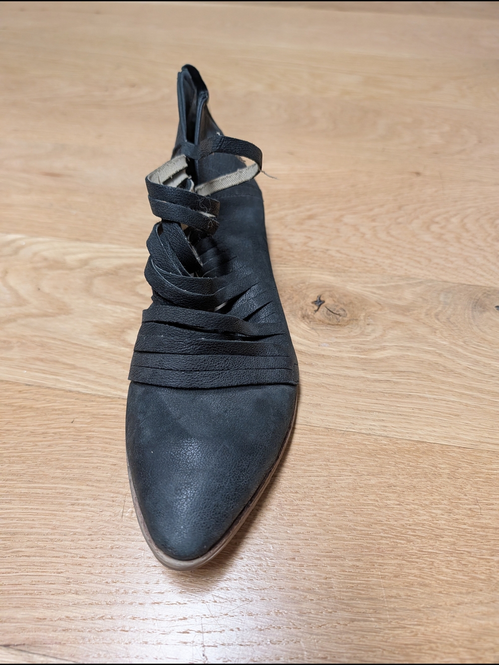 Free People Black Pointed Lace-Up Flat with Wrap Straps